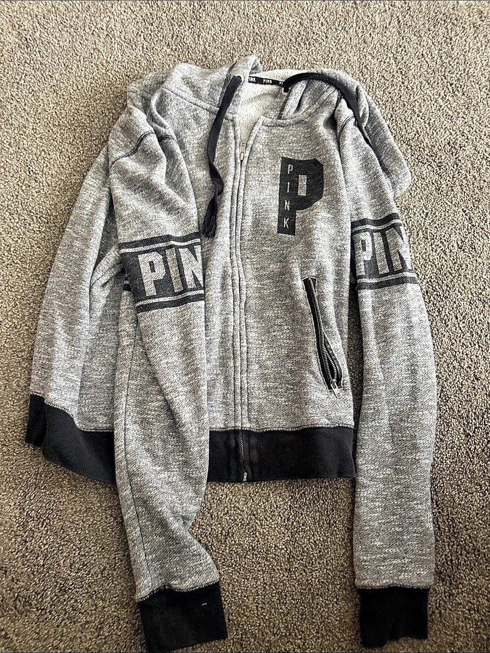 PINK Women's Gray & Black Bomber Jacket Size Large